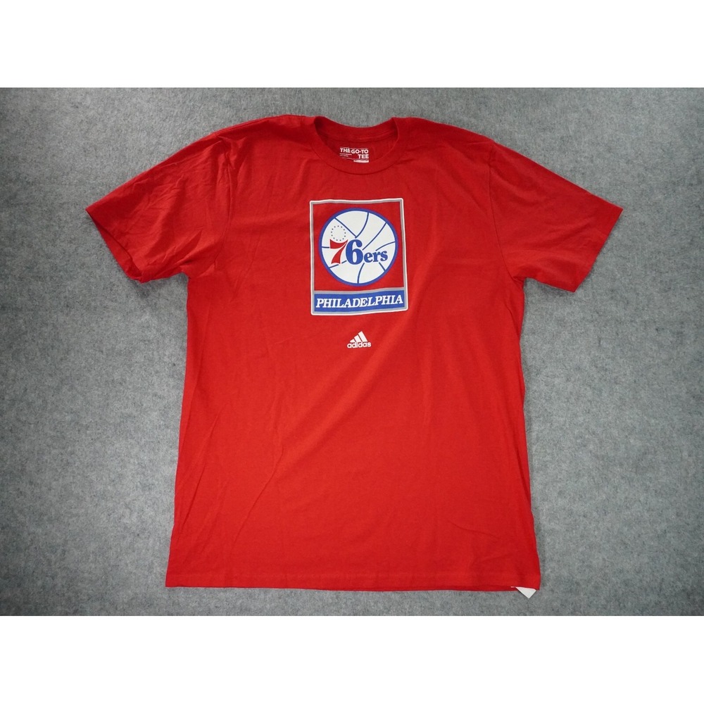 Adidas Shirt‎ Mens Large 76ers Philadelphia Red Short Sleeve Crew Neck